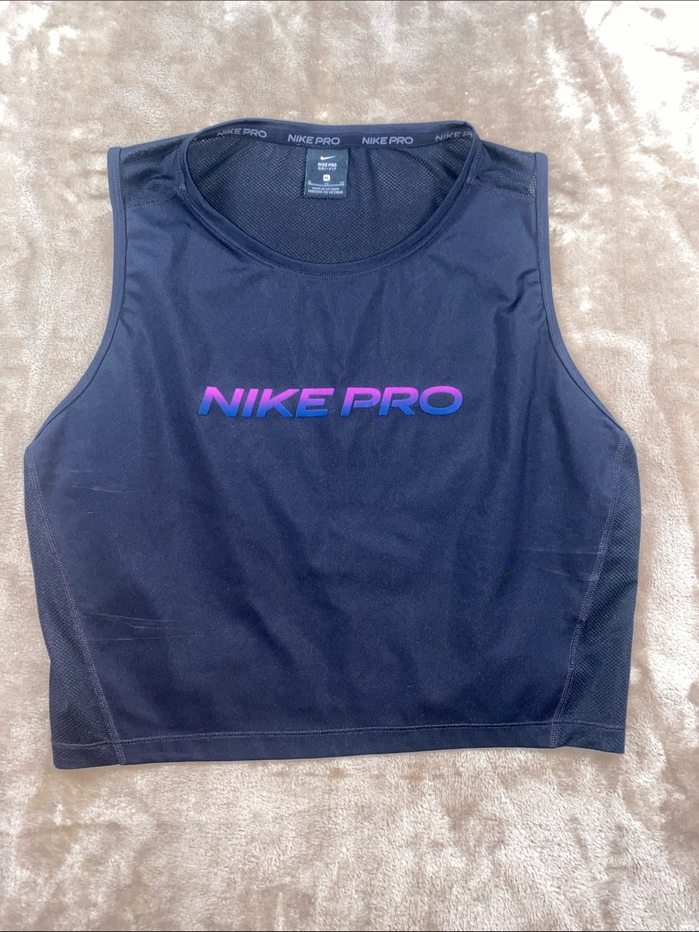 Nike Pro Black Cropped Tank with Purple-Blue Gradient Logo